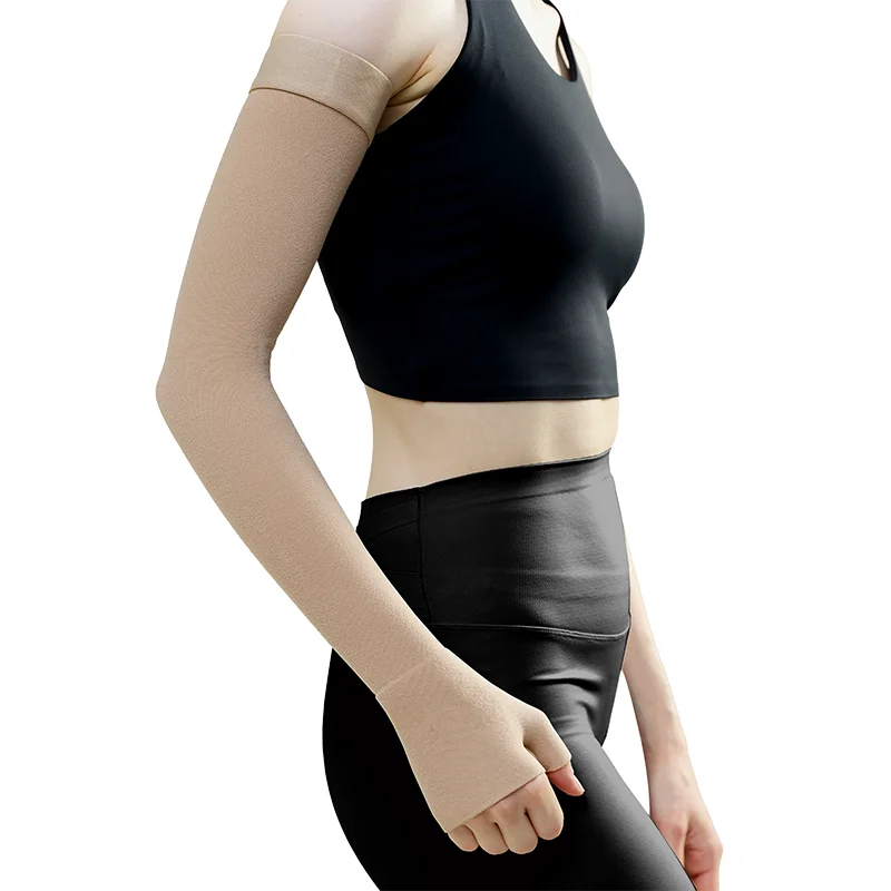 ปลอกแขนรัดแขนสำหรับโรคบวมน้ำเหลือง 1 ชิ้น แบบกันลื่น ปลอกแขนยาวแบบสวมได้ทั้งชายและหญิง รองรับแขนเต็มรูปแบบ แรงกด 20-30mmHg สีดำ/สีเบจ