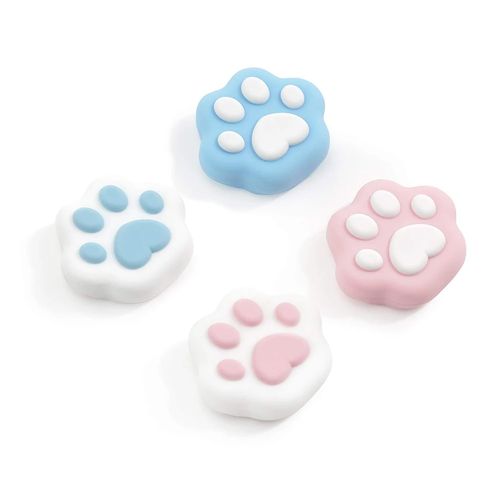 4pcs Cute Cat Paw Shape Silicone Analog Thumb Grip Caps Compatible with Nintendo Switch OLED/Switch Lite/Switch Joystick Cover