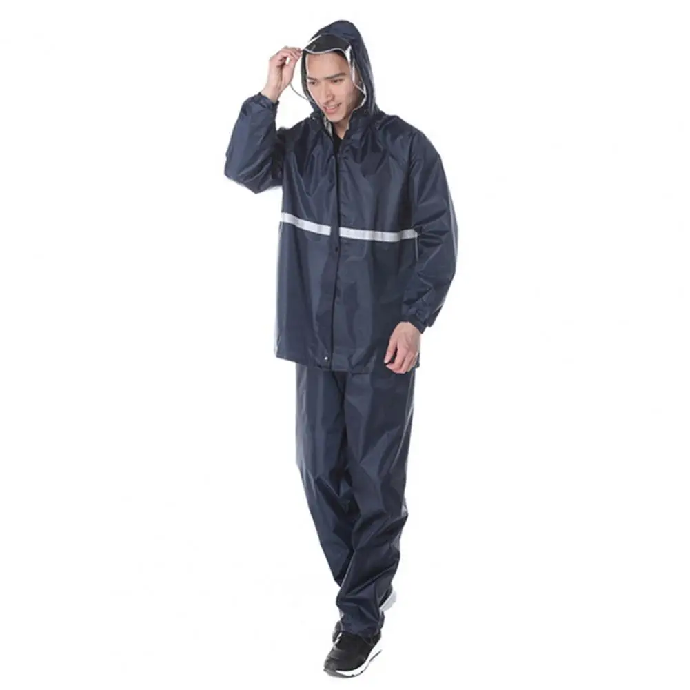 Waterproof Rain Gear High Visibility Reflective Strip Adults Rain Suit with Waterproof Breathable Jacket Trousers Hooded Men