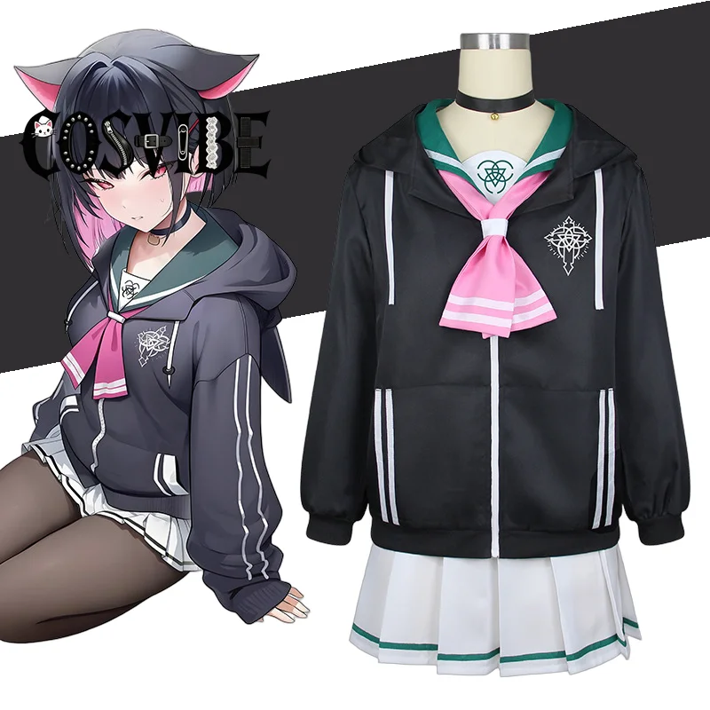 

Blue Archive Kyoyama Kazusa Cosplay Costume Women Girl Black Hoodie Sailor Suits Skirt Wig Halloween Carnival Suit
