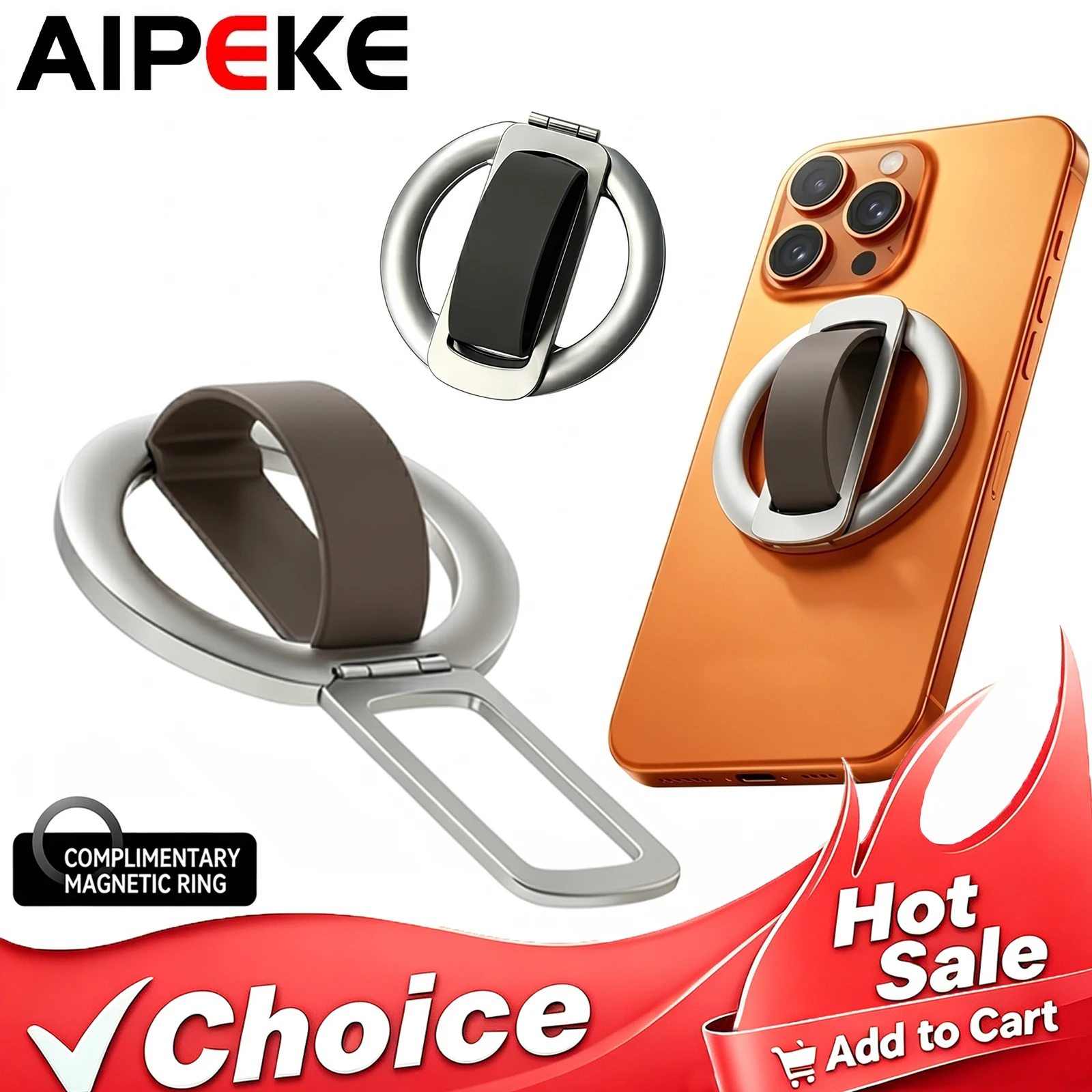 

AIPEKE New Mobile Phone Holder Bracket Magnetic Folding Phone Grip silicone finger Phone ring holder Rotation for magsafe iPhone