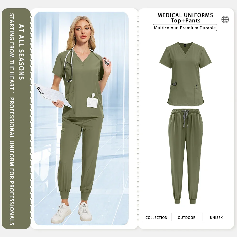 V-ausschnitt Unisex Arbeitskleidung Krankenhaus Medizinische Dental Chirurgie Uniformen Krankenschwester Scrubs Set Frauen Männer Arzt Arbeit Kleidung Kurzarm Anzug