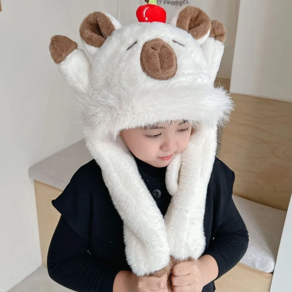 

Модная милая капибара, теплая шапка, морозостойкая ветрозащитная шапка для защиты ушей с подвижными ушками, шапка с капюшоном, шарф, зимние детские шапки, шапки