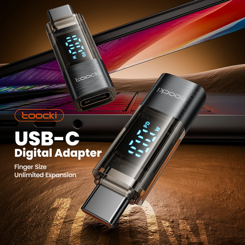 Toocki OTG Type C to Type C Adapter Digital Display PD 100W Fast Charging Converter for Macbook iPhone 15 Samsung Xiaomi POCO