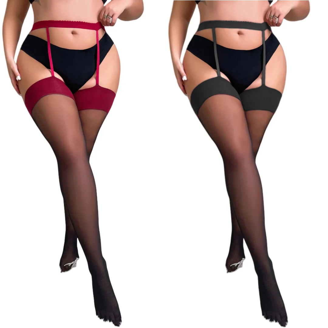 Dij Knie Hoge Bretels Zwart Rood Lichaam Kousen Jarretellegordel Panty Lingerie Plus Size Panty voor Oversize Vrouw XXL 3XXXL