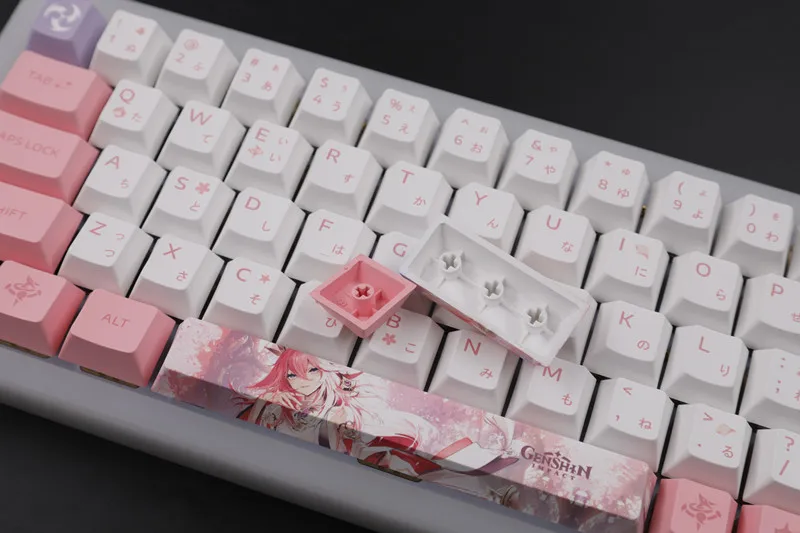 Imagem -05 - Teclas Conjunto Genshin Impacto Tema Yae Miko Pbt Anime Keycaps 108 Teclas Conjunto para 61 87 104 108 Teclado Mecânico Chave 135