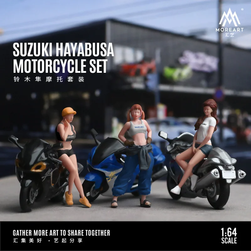 MoreArt 1:64 Suzuki Hayabayumi Motorcycle Pretty Girl Doll Model Set