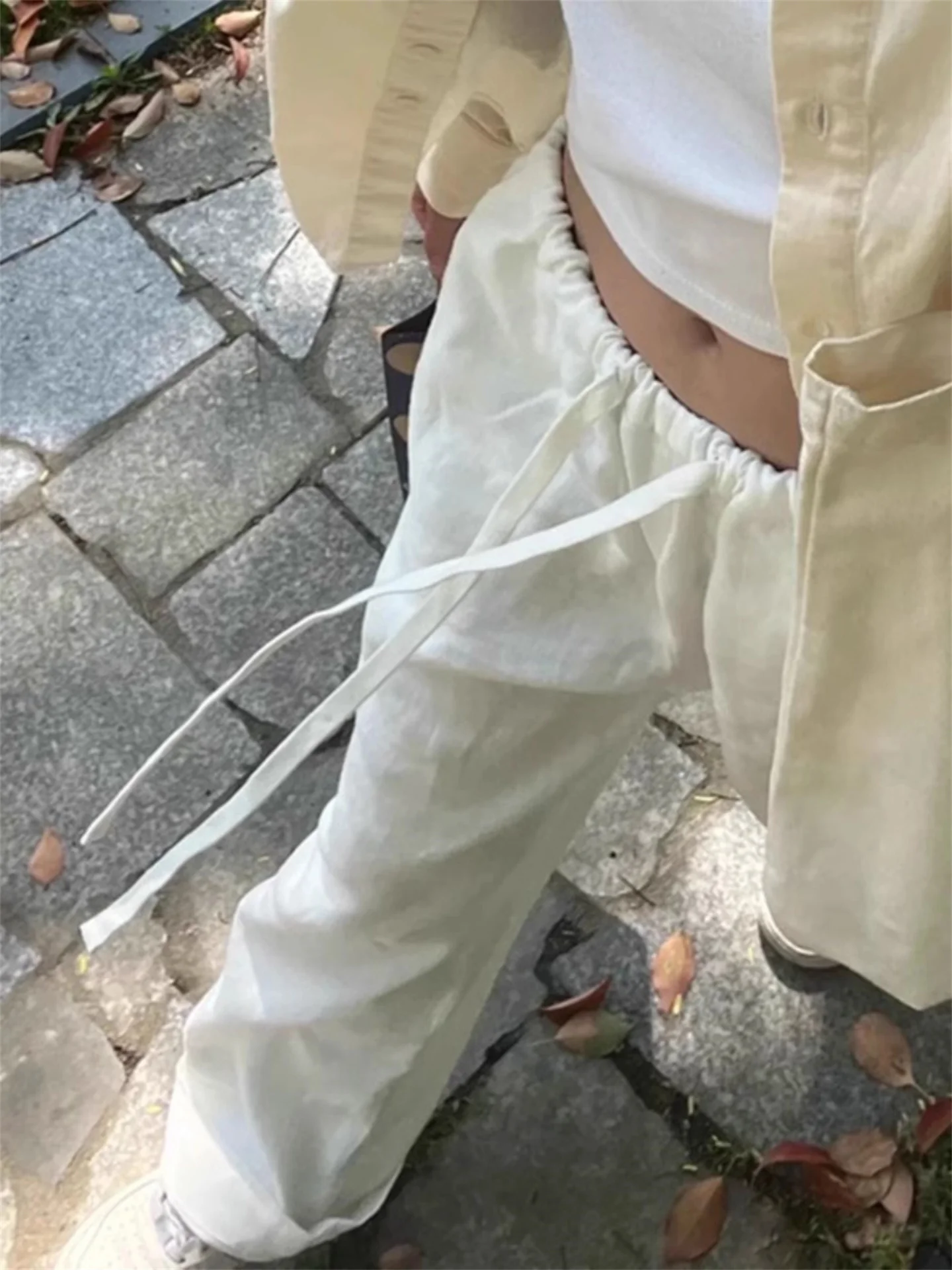 

White Wide Leg Pants Women's Lazy Cotton Linen Loose Straight Small Size Casual Pants Commute Style Natural Waist Long Trousers