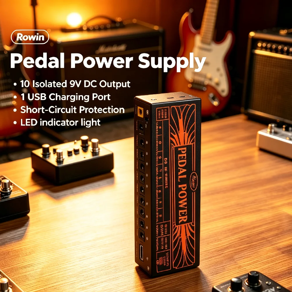 Rowin Guitar Bass Effect Pedal Compressor Distortion Fuzz EQ Delay Phaser Flanger Booster Overdrive Chorus Pedal Power Supply view 4