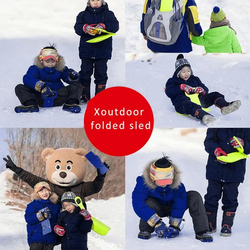 Snow Saucers For Sledding Mini Foldable Thickened Kids Saucer Sled With Handle Flexible Safe Snow Riders Winter Sledding For