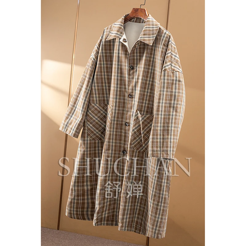 Outline aesthetics retro double-sided plaid medium-length trench coat, female 93C4  trench coat for women
