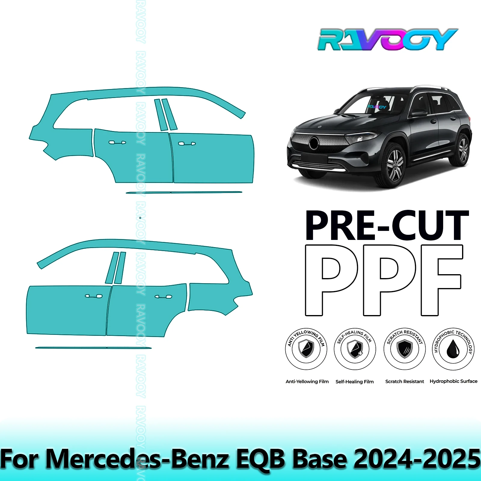 

For Mercedes-Benz EQB Base 2024-2025 8.5mil Clear Matte Pre-Cut PPF Door & A/B Pillar Kit TPU Paint Protection Film Set