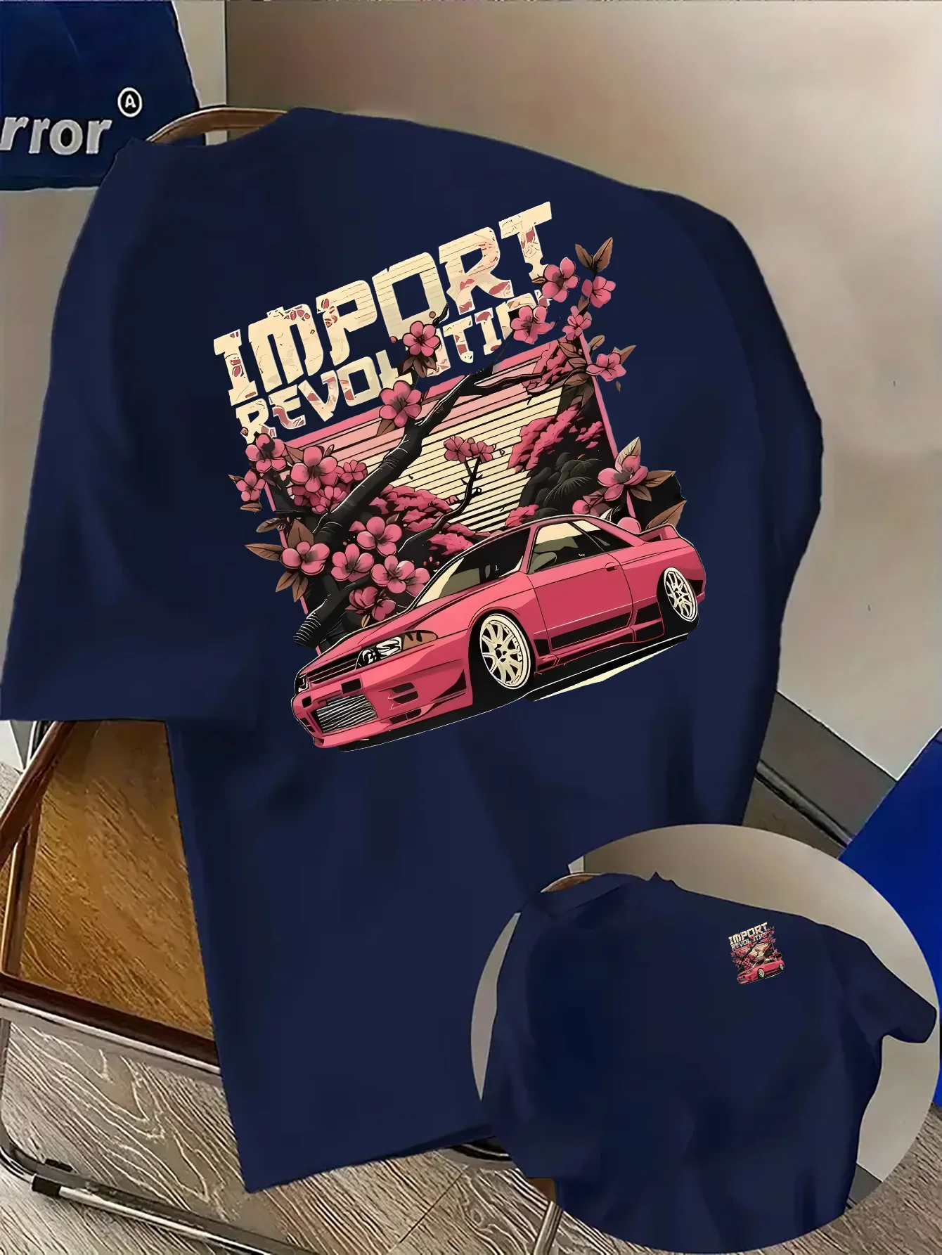JDM Style Sports Car with Cherry Blossom Print on Premium Soft 100% Cotton Mens T Shirt Perfect Summer Casual Streetwear Style