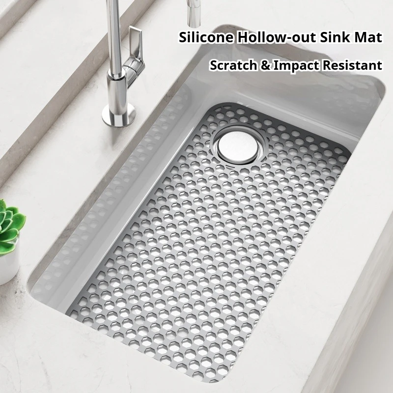 Silicone Hollow-out Sink Mat Protector Non-slip or Bottom Heat-Resistant Grid Tableware Dish Drying Pad Kitchen Draining Tool
