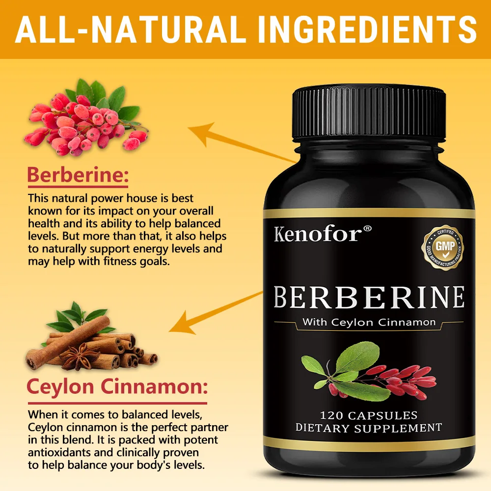 Berberine + Ceylon Cinnamon, High Potency Berberine HCL Supplement for Immune Support, Vegan, 120 Count
