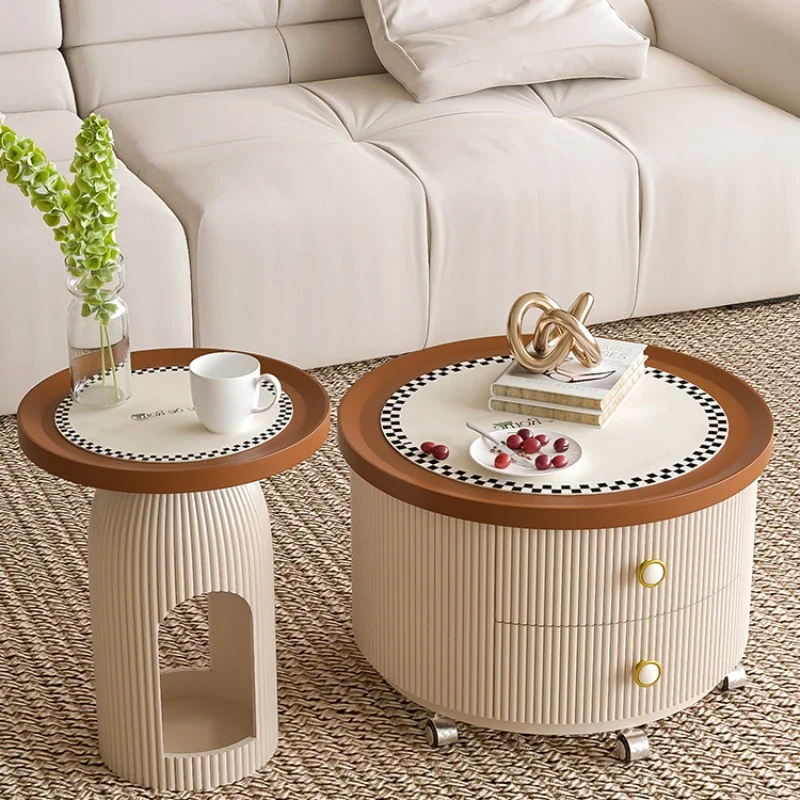 Medieval style coffee table household living room small apartment design high sense 2024 new retro round tea table