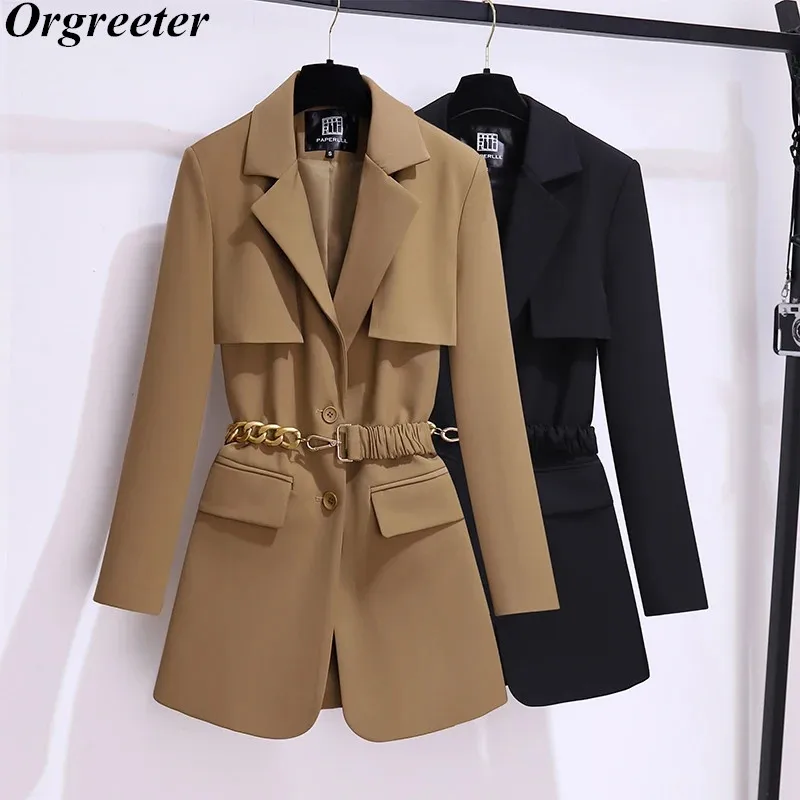 

Fashion Trench Coat Women Spring Fall Windbreaker Jacket Coat Female Black Khaki Belt Vintage Feminino Party Blazer Outerwear