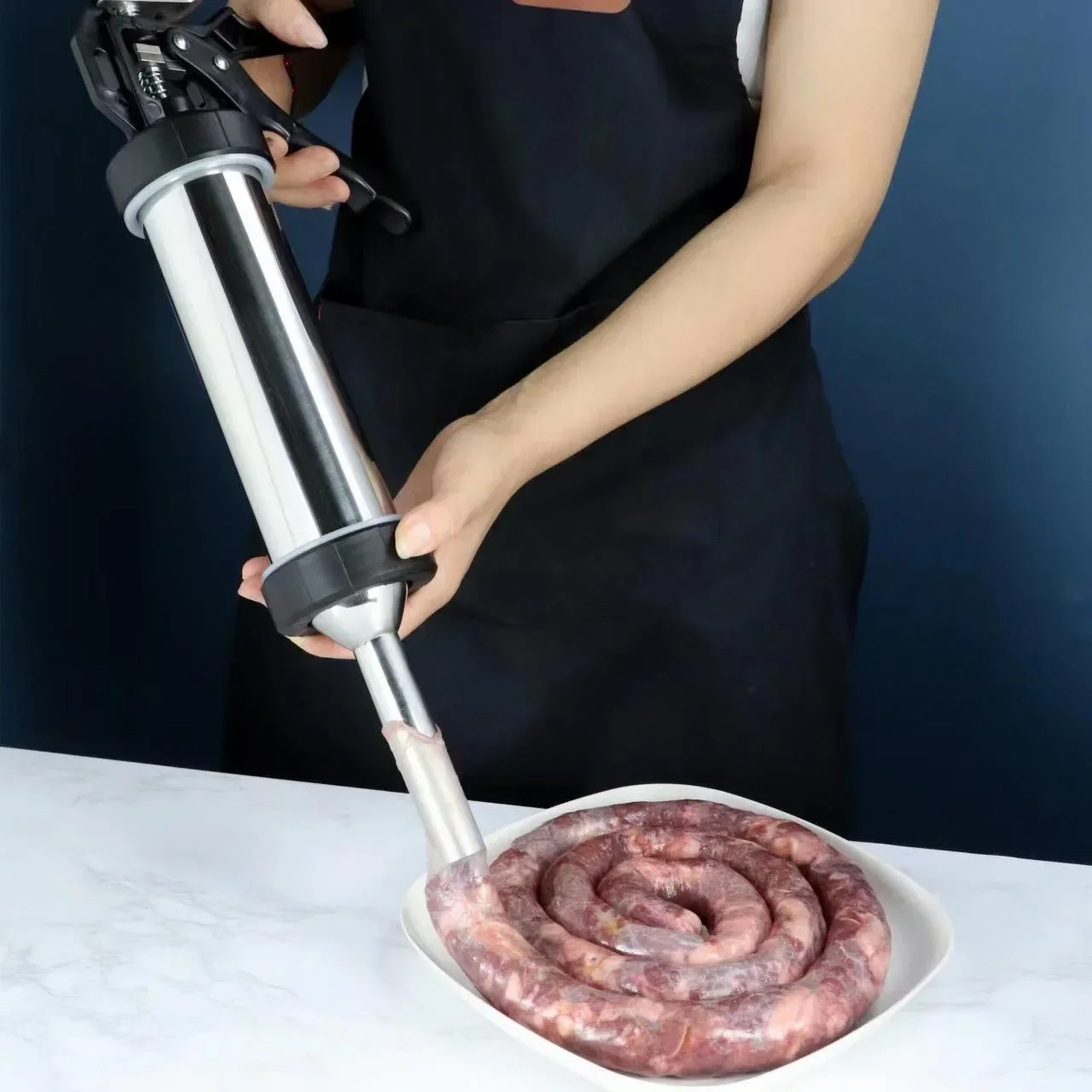 Homemade Manual Stainless Steel Sausage Filler Maker Sausage Syringe Meat Filling Machine Sausage Stuffer Kitchen Tool