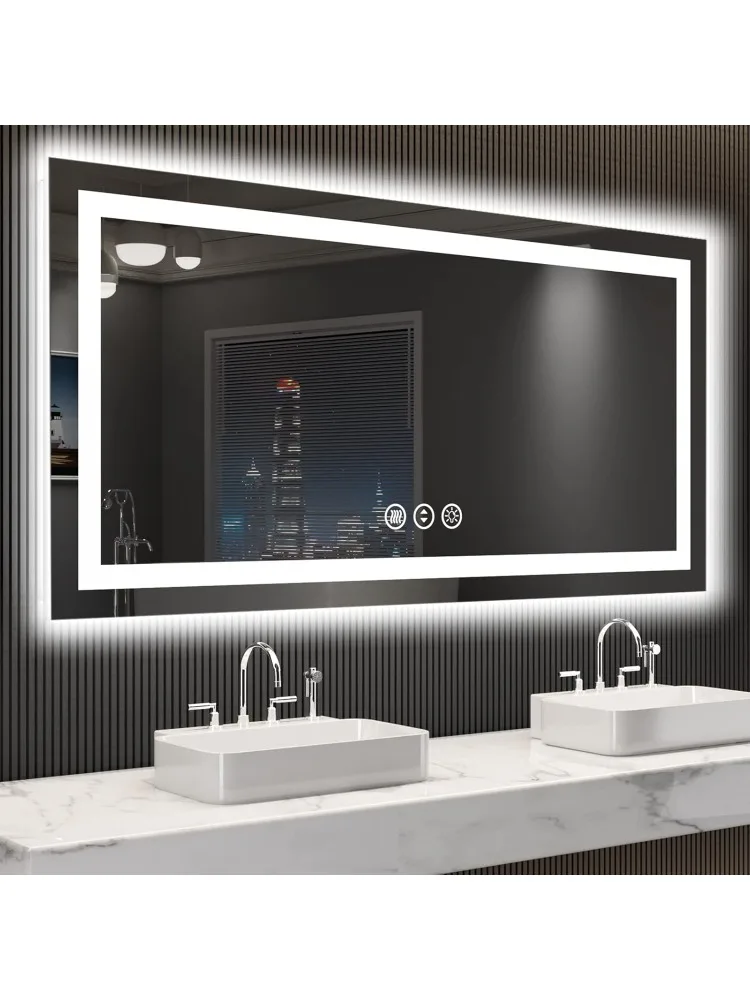 55X30 LED Bathroom Mirror with Lights, Anti-Fog, Dimmable, Backlit + Front Lit, Lighted Bathroom Vanity Mirror for Wall