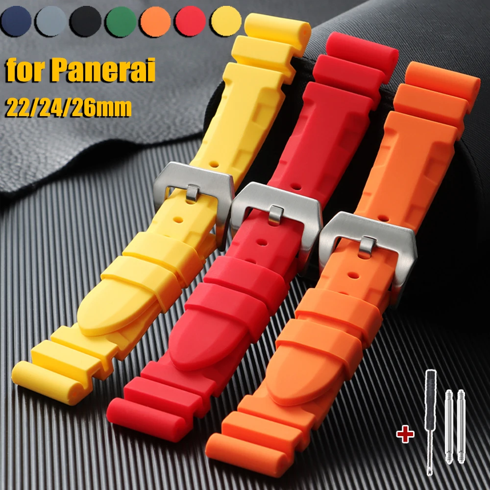 Rubber Watch Strap for Panerai Silicone Strap 22mm 24mm 26mm for SUBMERSIBLE PAM441/351/111 Watchband Bracelet Soft Sport Bands