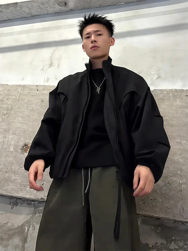 Cleanfit American Style Short Knife Sleeve Jacket Men's Flight Trainer Coat Trendy Brand Stand Collar Baseball Uniform