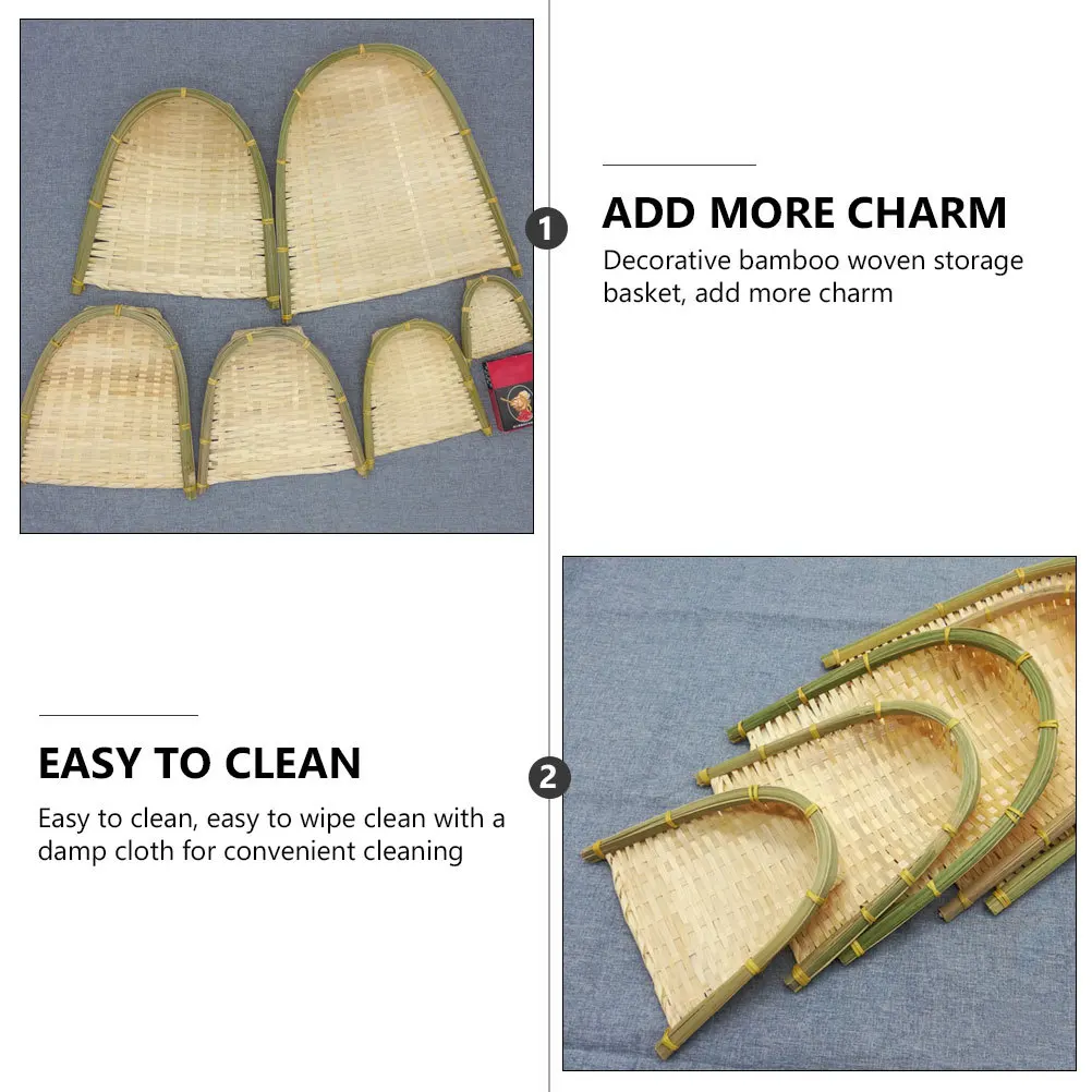 

2Pcs Woven Basket Bamboo Storage Organizer Handcrafted Decorative Home Decoration Art Craft for Room Space