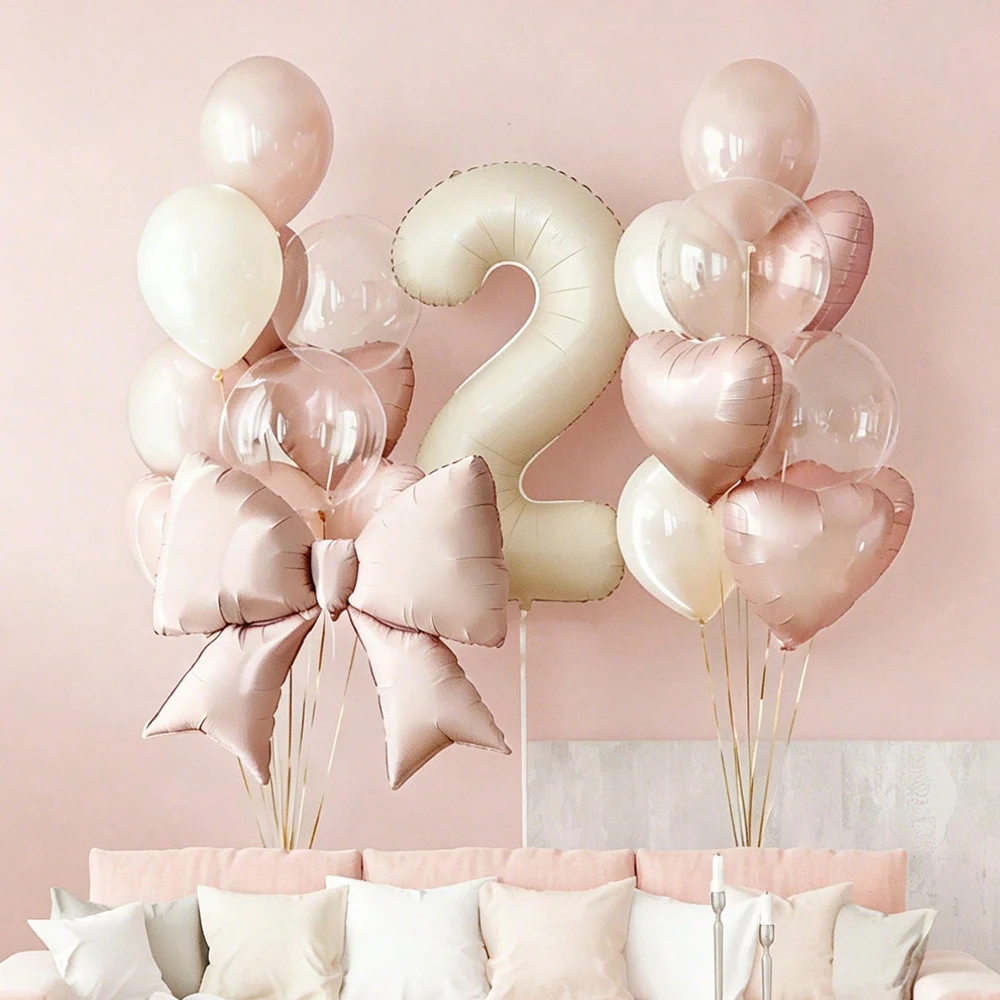 Milchweißes Zahlen- und Schleifenballon-Set Rosa Schleifenband Transparenter Bobo-Ballon für Geburtstagsfeier Jubiläumsfeier Dekoration – Detail 1