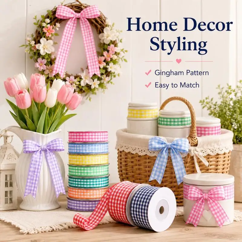 10 Yards Gingham-Bänder, kariertes Gewebe für DIY-Bastelarbeiten, Geschenkverpackungen, Hochzeits- und Weihnachtsfeierdekorationen, Schleifen und Haaraccessoires – Detail 6
