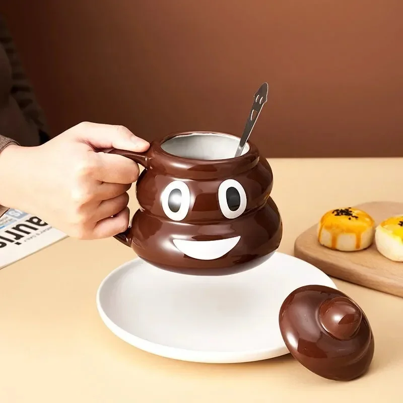 Humorous Poop Shaped Mug with Lid Funny Novelty Cup Perfect Gift Enthusiasts Creativity Ceramic Coffee Cup