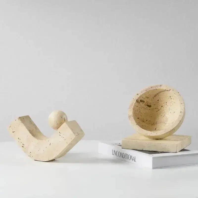 Resin Handicrafts Simulated Marble Sculpture Geometric Semi-circular Statue Candlestick Candle Holder Home Decoration