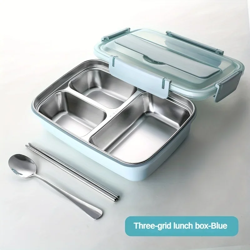 

Easy-Clean Bento Container For Students & Office Workers,Leak-Proof Stainless Steel Lunch Box With 3/4 Compartments - Durable