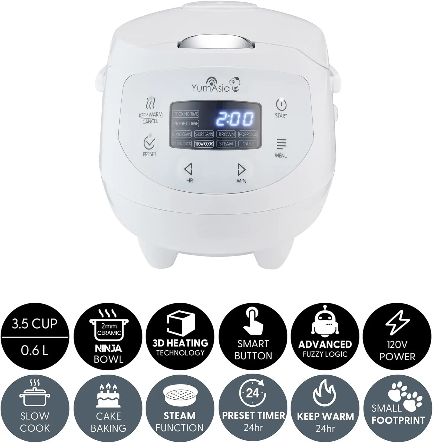 Asia Panda Mini Rice Cooker With Ninja Ceramic Bowl and Advanced Fuzzy Logic (3.5 cup, 0.63 litre) 4 Rice Cooking Functions,