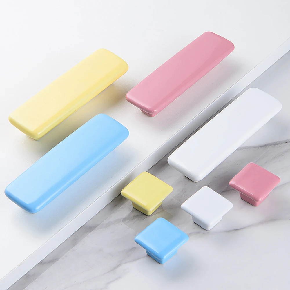 

6Pcs/Sets Children's Room Ceramic Handle Colorful Square Cabinet Drawer Wardrobe Door Handle Furniture Hardware Knob Pulls