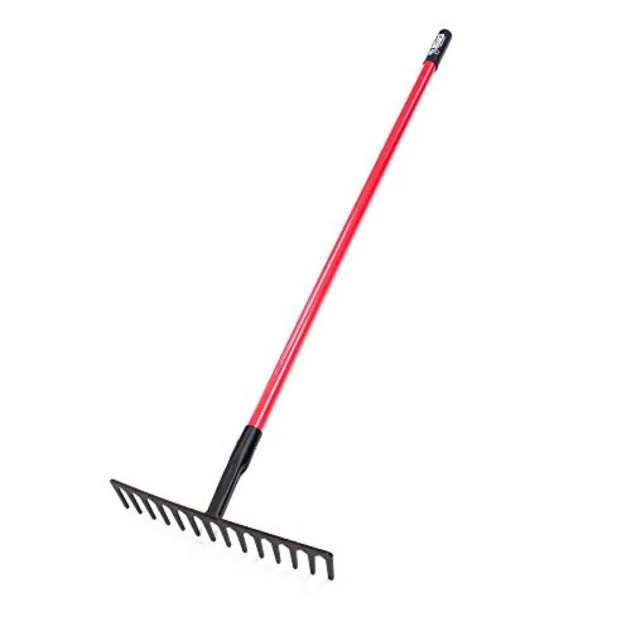 Level Head Rake with Fiberglass Shaft Heavy Duty Garden Tool for Lawns, Landscaping Metal Rakes for Gardening, Yard Work, Steel