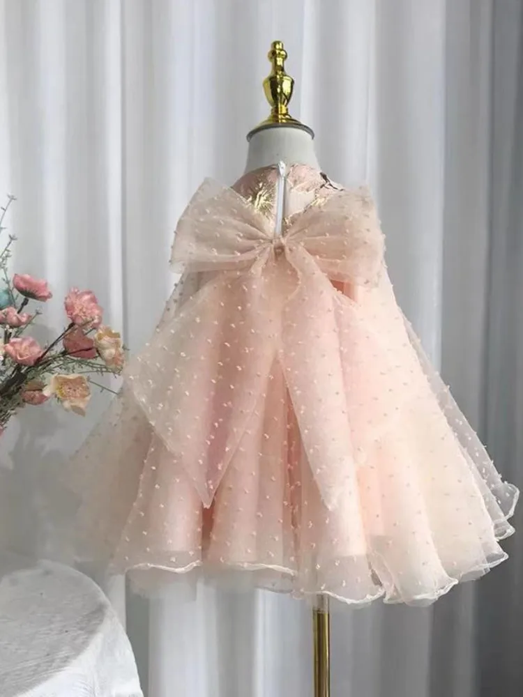 2024 New Children's Princess Gown Bow Tulle Sleeveless Design Infant Birthday Baptism Easter Eid Party Girls Dresses A3581