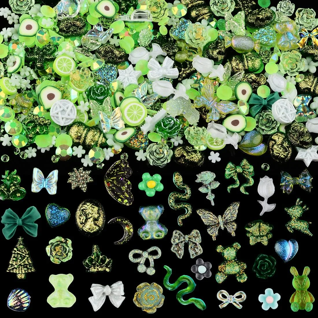 小さな蝶の形をした王冠,100個,花,クマ,ハート,ジェルチャーム,ラインストーン,クリスタル,素晴らしいマニキュアアート