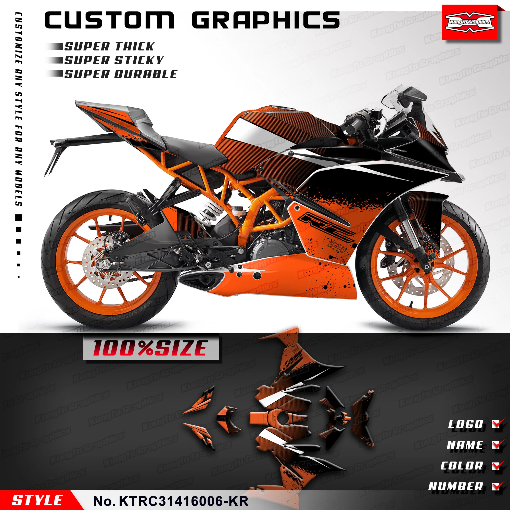 

KUNGFU GRAPHICS Team Stickers Vinyl Decal Kit for KTM RC 390 125 200 250 2014 2015 2016 Grey, KTRC31416006-KR