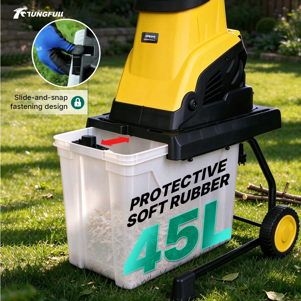 TUNGFULL 2500W Electric Branch Shredder Wood Chipper Mulcher for Tree Leaves Branches Yard Garden Waste Recycling