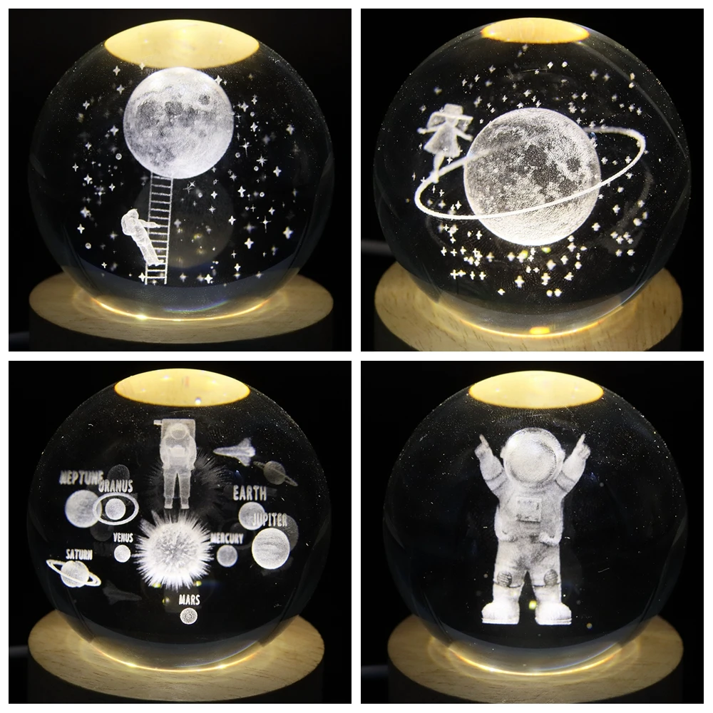 3D Crystal Balls Creative Planet Laser Globe Astronomy Romantic Love Desktop LED Ornament Birthday Christmas Gifts Decor Home