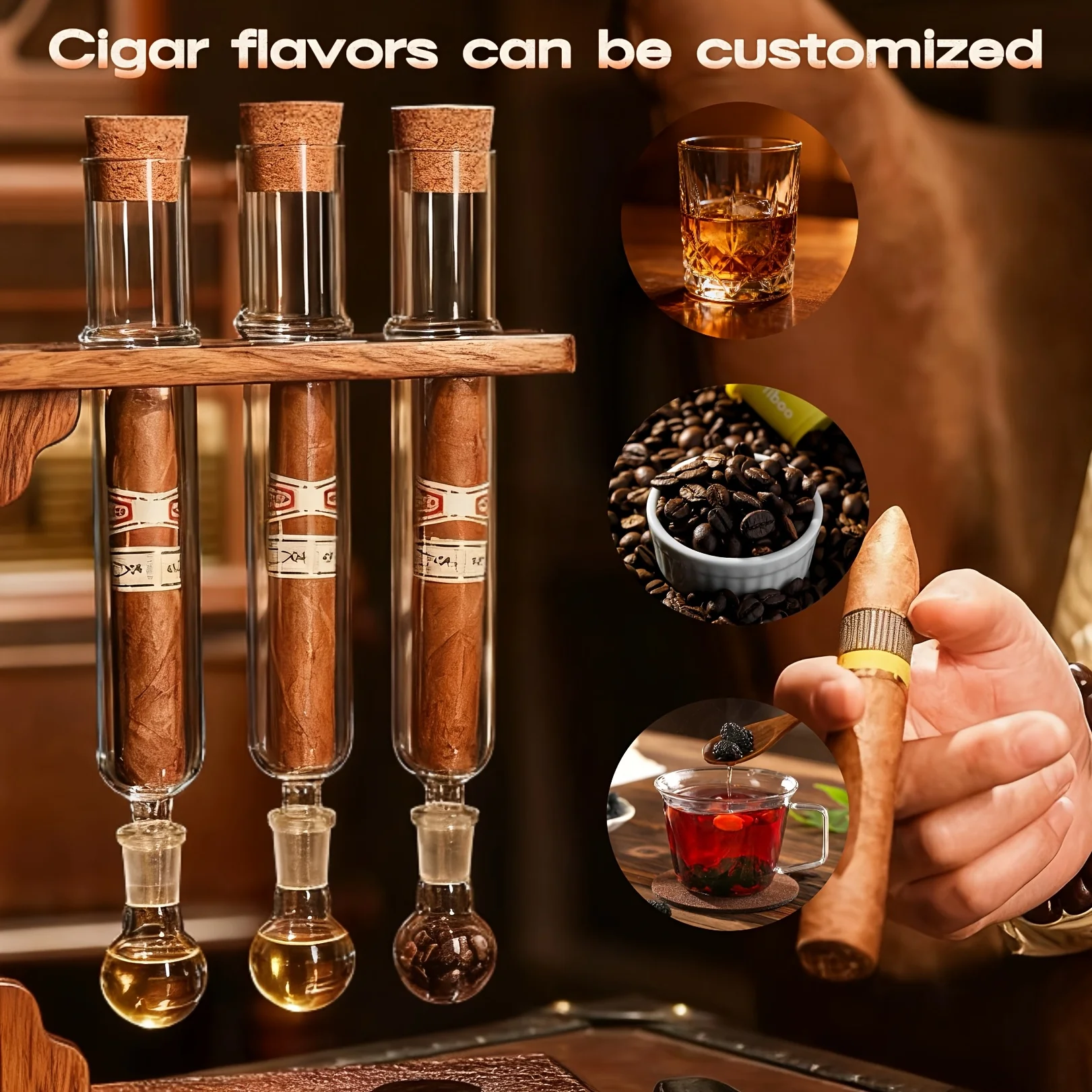 Cigar Tube Moisture Retention Box, Cigar Flavor Injector, Optional with Or Without Ball Base, with Wooden Stopper, Cigar Aroma