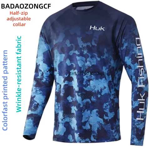 Huk Herren Schnelltrocknendes Langarmhemd Outdoor-Angelkleidung Atmungsaktives Schnelltrocknendes Angelhemd für Männer