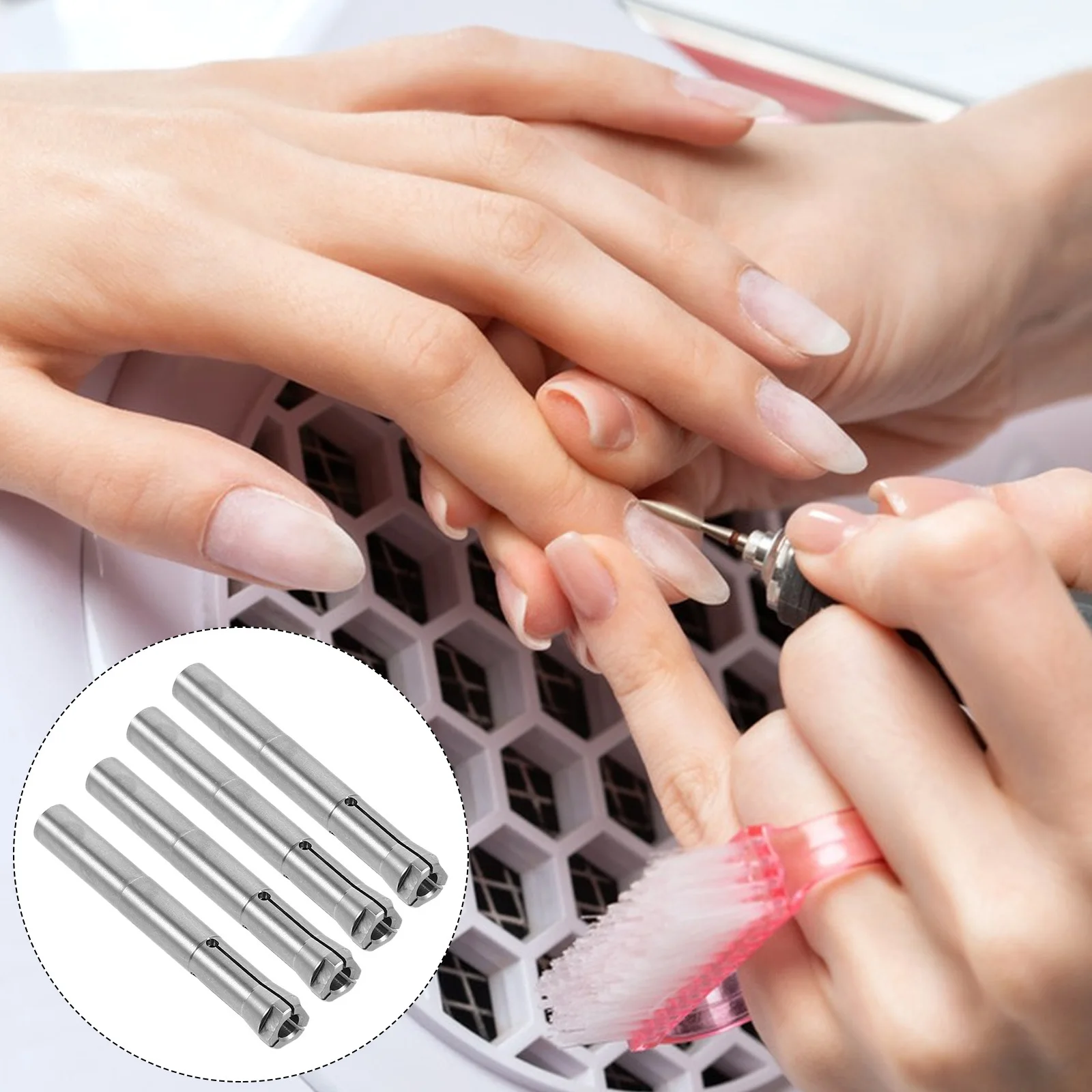 Mandrin de perceuse à ongles en acier inoxydable, mandrin à trois mâchoires pour Rotation Stable, remplacement rapide, accessoires de Machine de manucure 4 pièces
