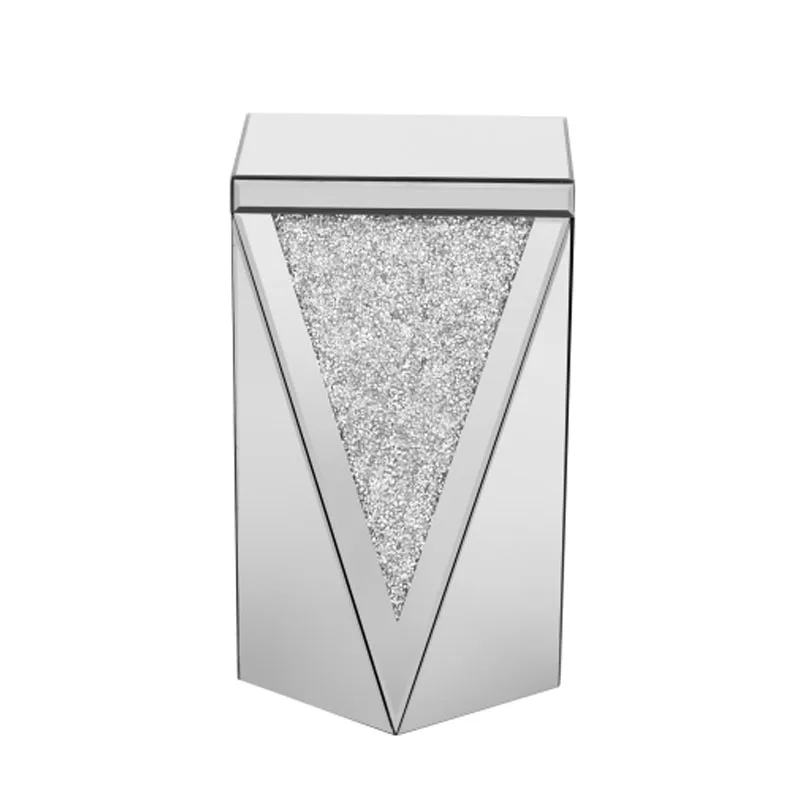 13.8'' Silver Square Mirrored End Table, Modern Side Table with Crushed Diamond for Living Room, No Assembly Required