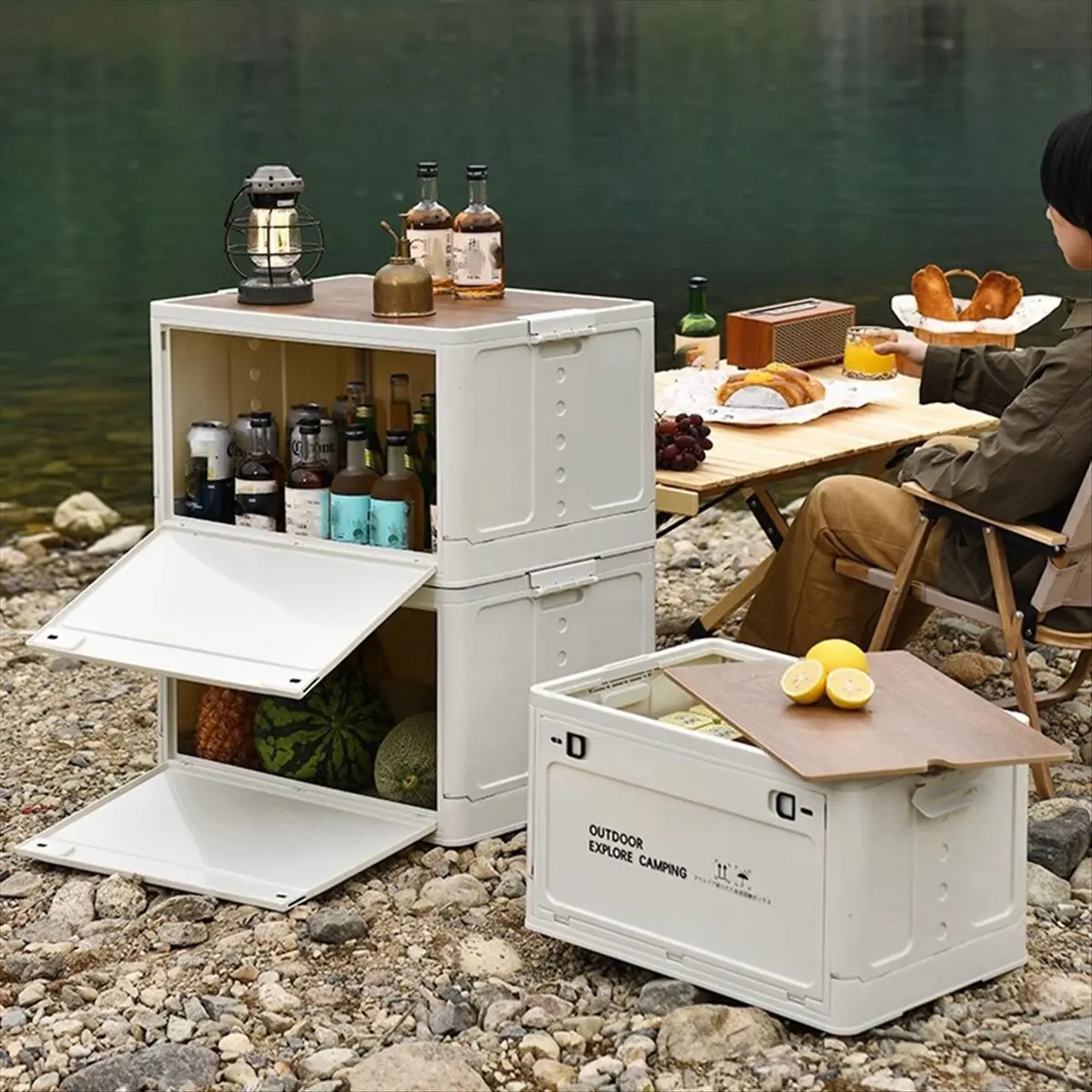

(ABAB) Outdoor Camping Folding Tourist Table Storage Box Car Storage Box Outdoor Travel Storage Camping Equipment White, M