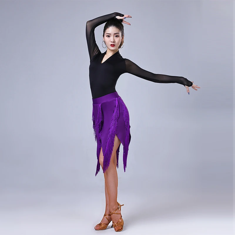 Women Tassel Skirt Latin Dance Skirt Samba Tango Chacha Fringe Dress Adult Dance Practice Stage Performance Costume