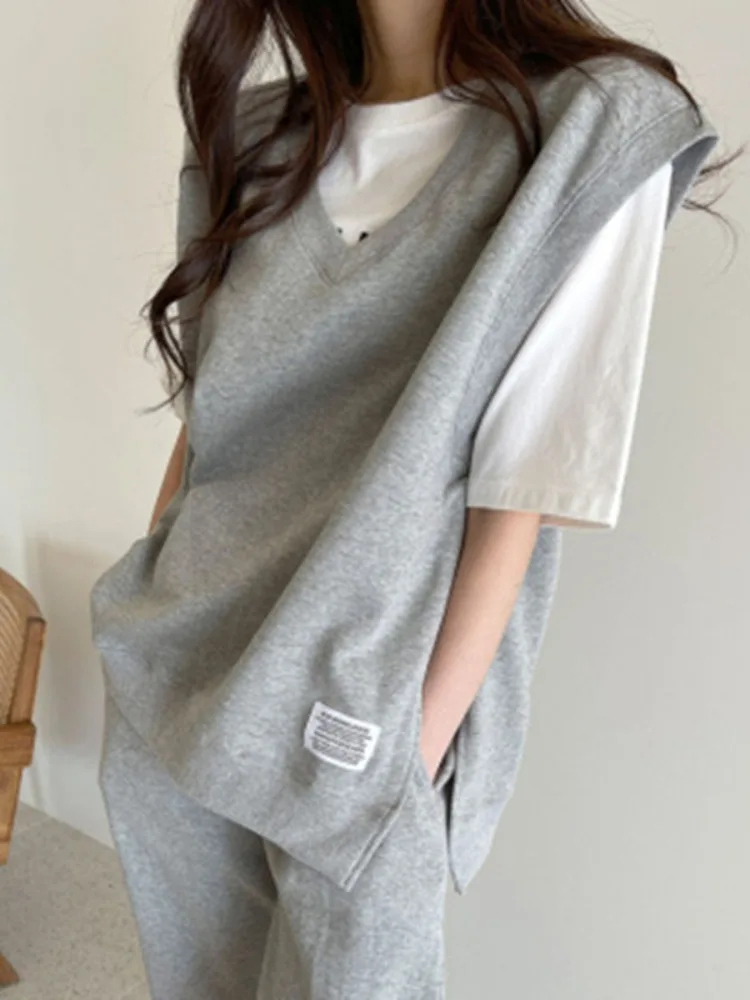 Conjunto de Top e Calças Fenas Casual com Capuz For de Fce Estilo Coreano Primavera Outono Inverno