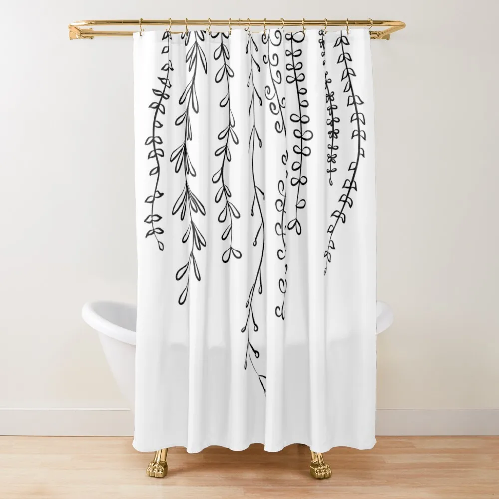 

Botanical Vines and Leaves Line Art Drawing in Black and White Shower Curtain Bathroom Box For Bathroom Curtain