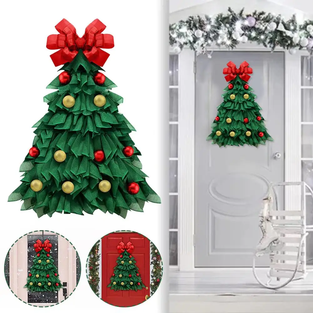 30cm Door Hanging Christmas Tree Holiday Decorations Hanging Wreath Interior Fabric Decoration Door Christmas Atmosphere L4b5