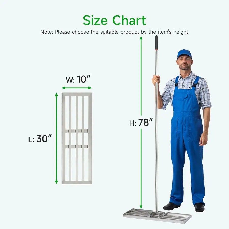 أداة تسوية العشب 30 × 10، أداة تسوية العشب من الفولاذ المقاوم للصدأ شديدة التحمل للحديقة والتربة والرمل، 78 مقبض طويل جدًا، مثالية لـ Y