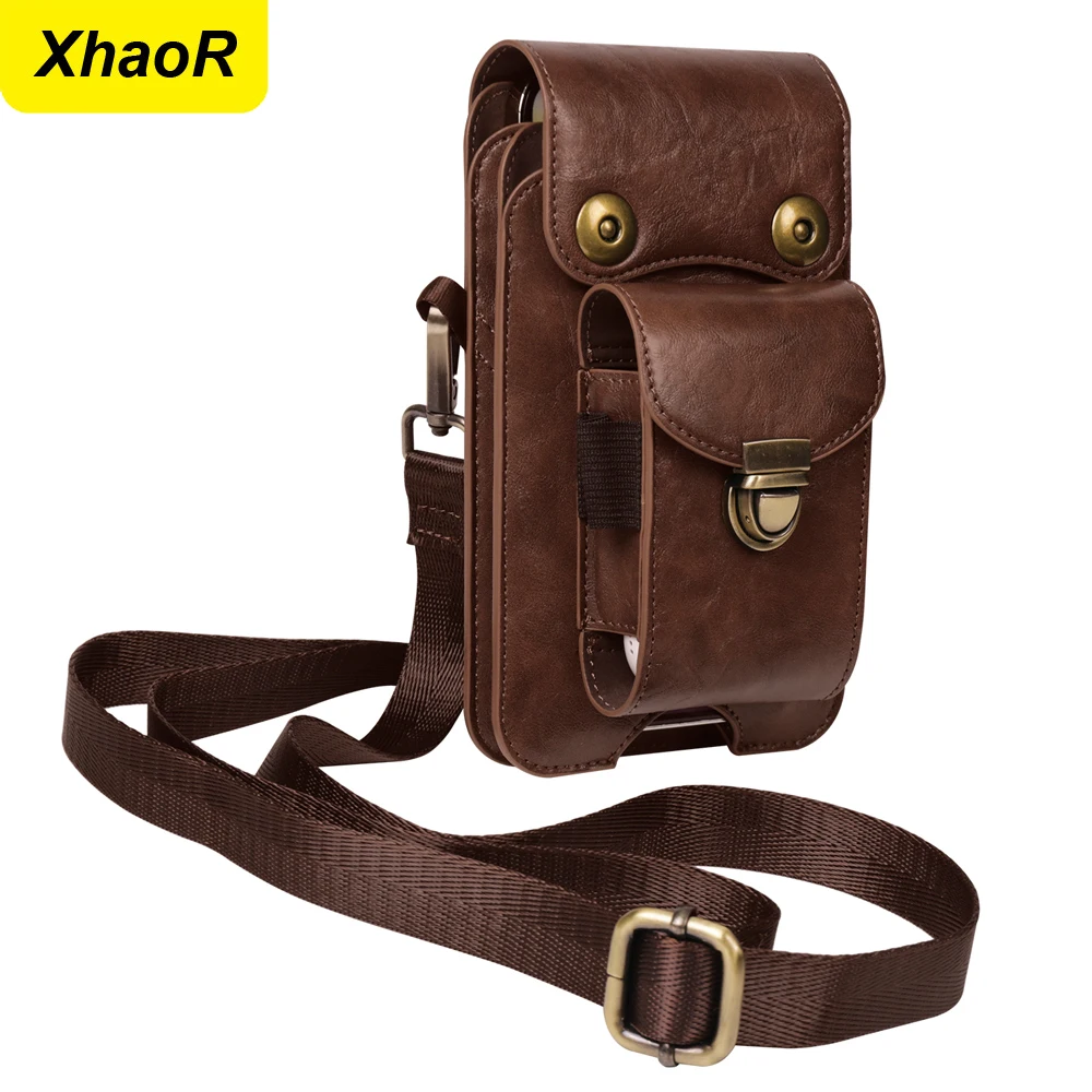 PU Crossbody Bag Vertical Double Grid Multifunctional Mobile Phone Shoulder Bag And Hanging Waist Bag For iPhone Xiaomi Samsung